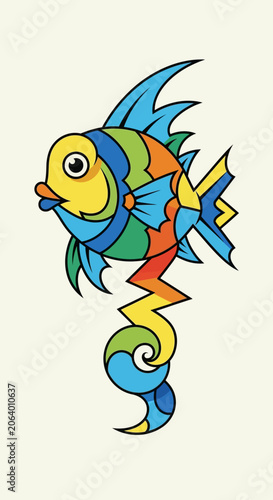 Colorful Cartoon Fish Illustration with Swirling Tail