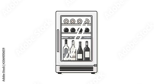 Modern Wine Cooler Refrigerator with Glass Door Showing Bottles