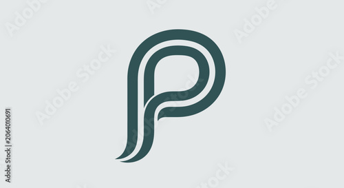 Abstract dark teal double stripe letter P logo on light grey background