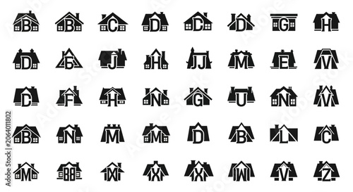 House Alphabet Icons: Collection of Unique Building Letter Logos for Real Estate