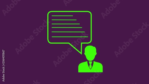 Green User Avatar Icon With Speech Bubble Lines For Customer Support And Communication Concept on Purple Background.