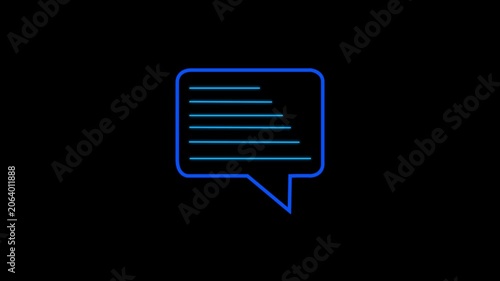 Vibrant Blue Neon Message Box Outline Illustration Representing Digital Dialog Feedback and Customer Support Sign.