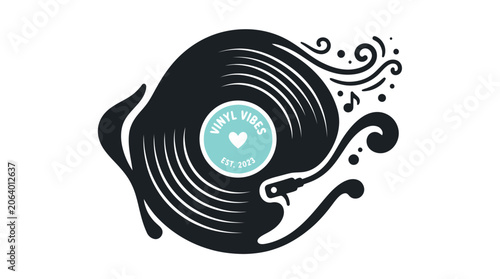 Obraz na plátně Stylized vinyl record with artistic swirls and music notes