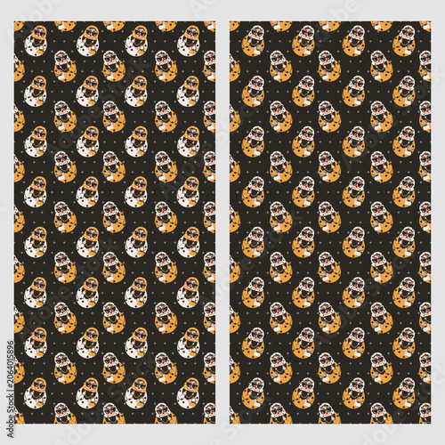 Rebel Matryoshka Seamless Pattern Set. Luxury Street Style Nesting Dolls with Middle Finger