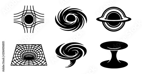 Tableau sur toile Black hole vector icons set, astronomical space phenomena symbols, minimalist co