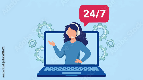 Foto 24/7 Online Customer Service Support with Operator on Laptop Screen