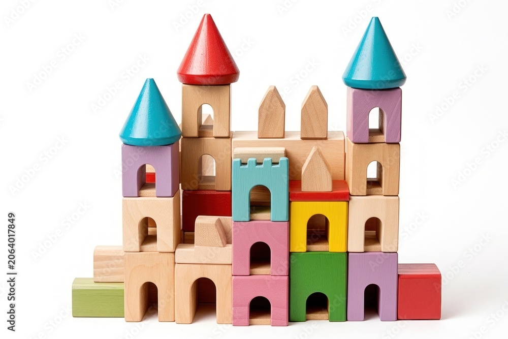 Naklejka premium Building block toy white background.