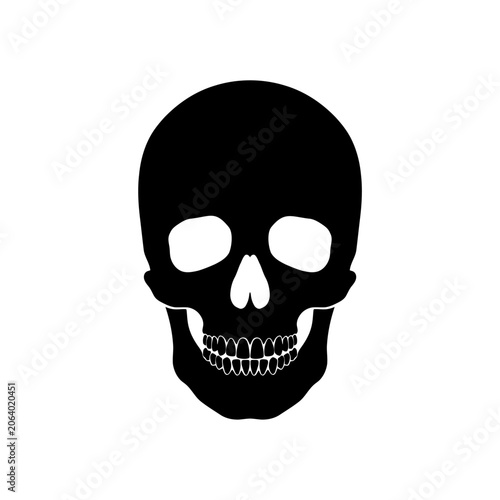 death skull or human skull silhouette vector illustration. Black skull silhouette graphic isolated on white background for design. Concept of anatomy, gothic symbol, tattoo, halloween design elements