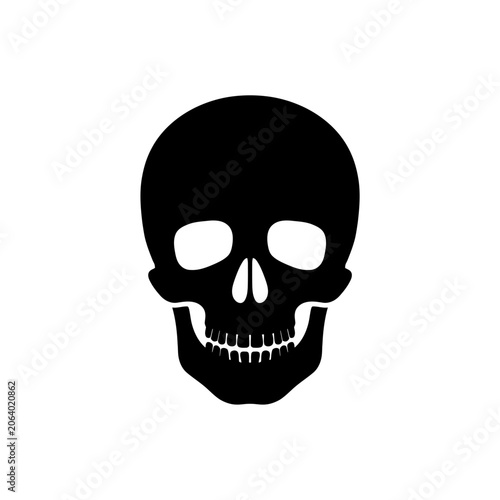 death skull or human skull silhouette vector illustration. Black skull silhouette graphic isolated on white background for design. Concept of anatomy, gothic symbol, tattoo, halloween design elements