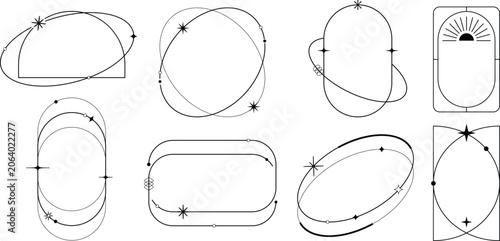 Obraz na plátně Elegant orbital geometric frame collection, celestial decorative borders, minima