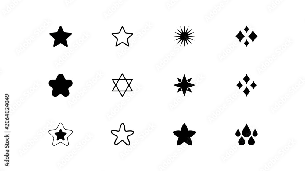 Fototapeta premium Minimalist star and geometric shape icons set in black and white Vector
