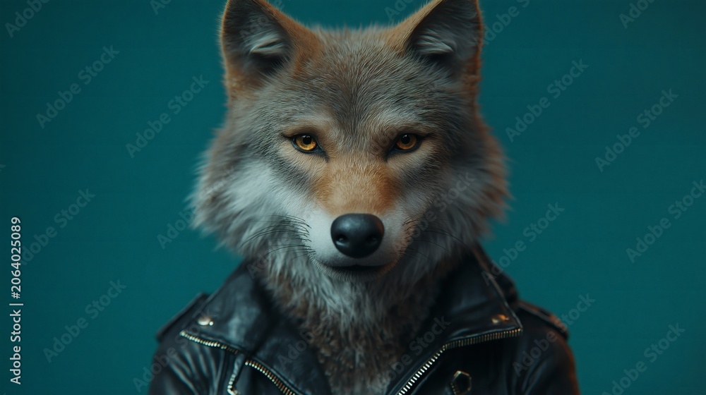 Fototapeta premium Stylish Fox in Leather Jacket Portrait