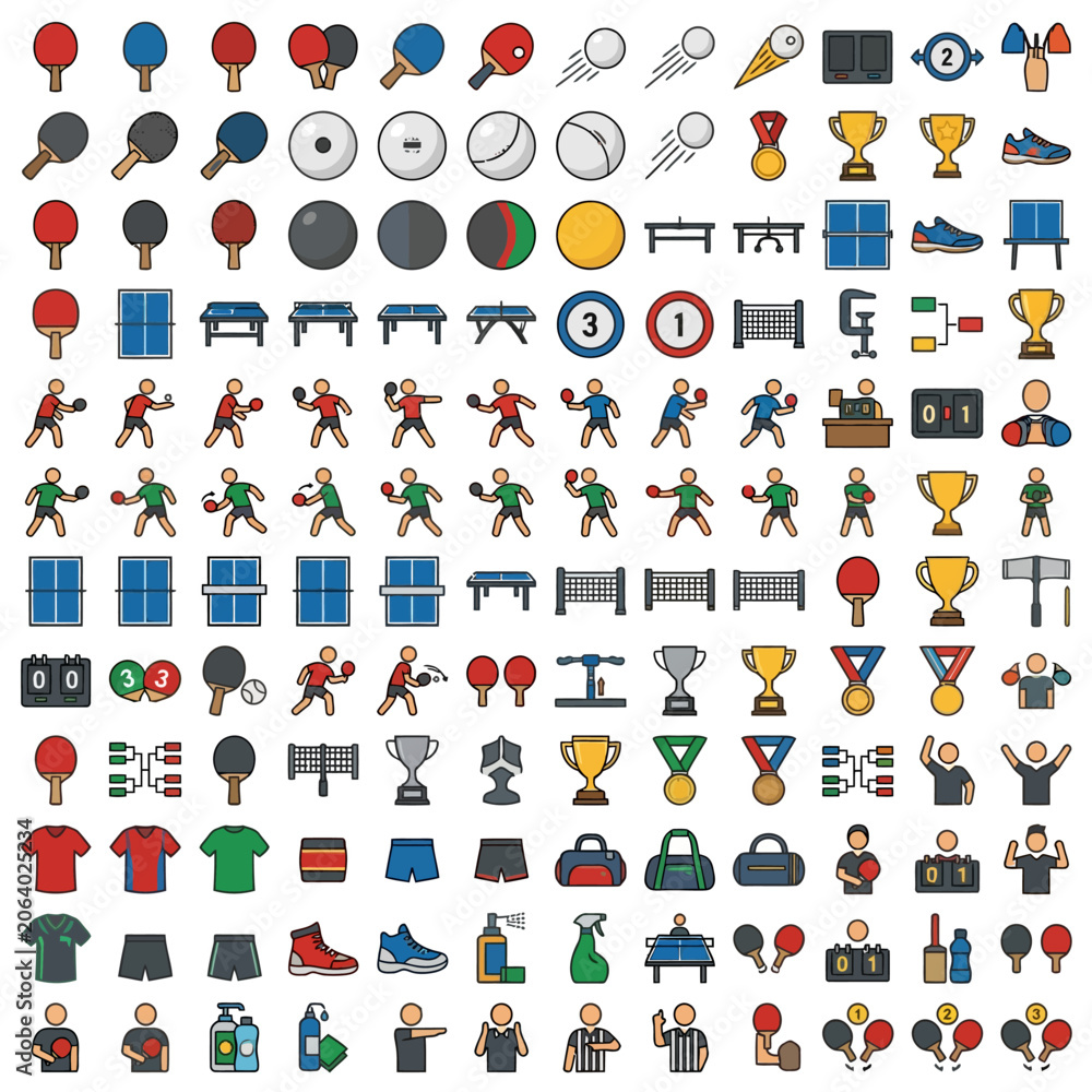 Fototapeta premium Set of pixel art icons representing table tennis sport