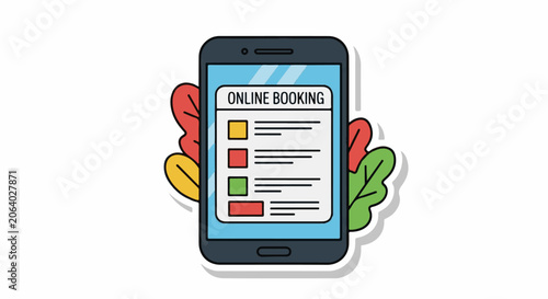 A smartphone displays an online booking form on its screen