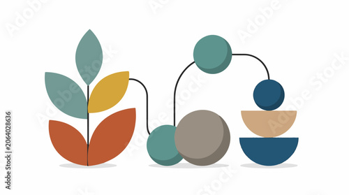 Colorful abstract shapes and leaves composition