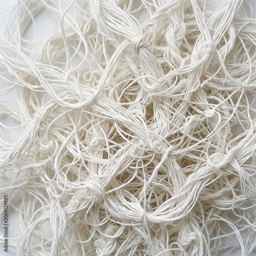 Tangled White Threads Close-up, Abstract Textile Material Background
