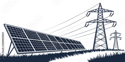 Φωτογραφία Solar energy power generation station with photovoltaic panels and high voltage