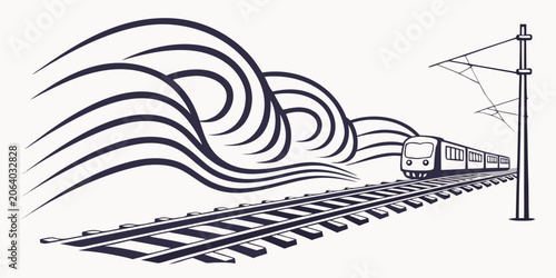 Fényképezés Stylized illustration of high speed train moving on tracks with transportation m