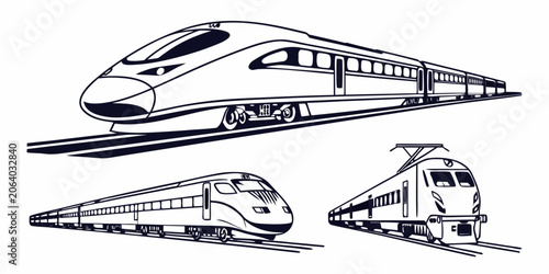 Obraz na płótnie Collection of modern high-speed trains isolated on white background with transpo