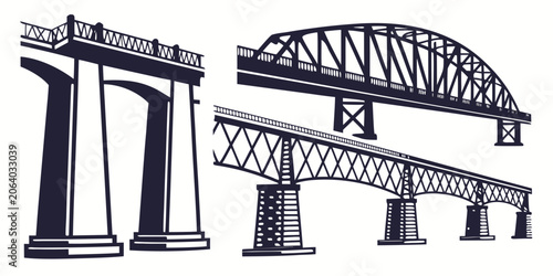 Foto Set of industrial girder bridges and support pillars with architecture infrastru