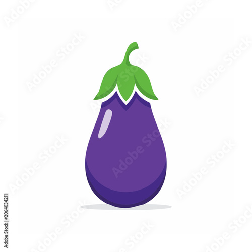 Purple Eggplant with Green Leaf Flat Design
