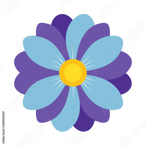 Blue and purple flat design flower with yellow center