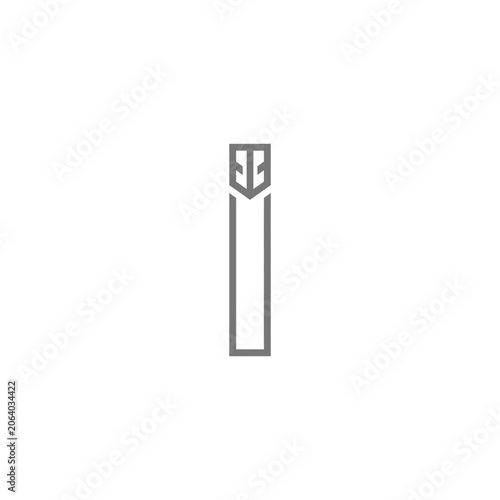 Vertical line icon with minimalist geometric crest.