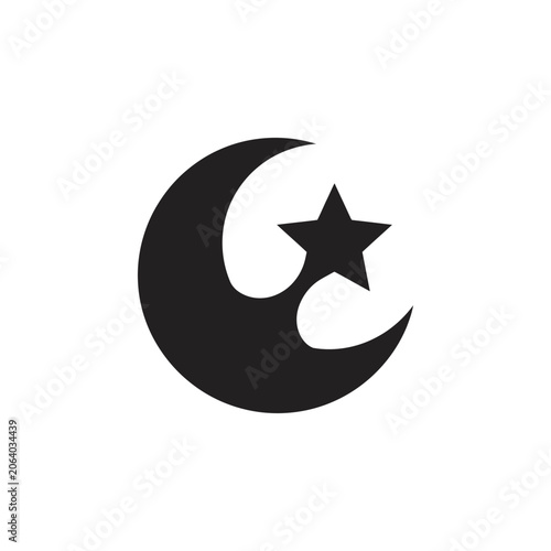 Black crescent moon and star silhouette icon