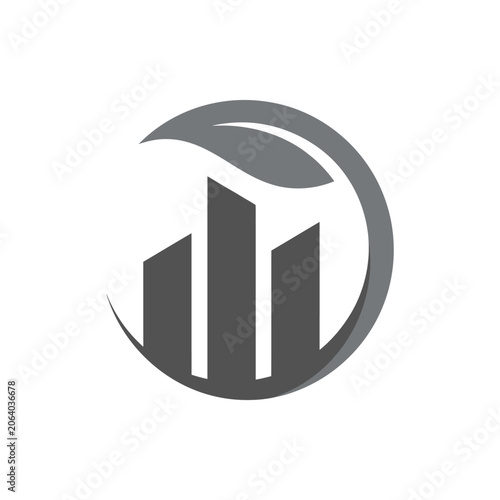 Abstract business growth chart and leaf logo icon.