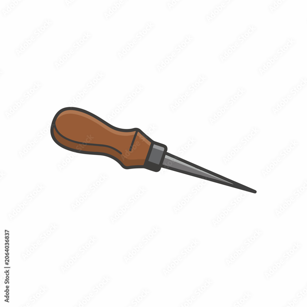 Fototapeta premium A simple illustration of an awl, a pointed tool with a handle used for piercing holes in leather, fabric, or wood.