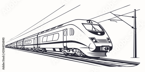 Vászonkép Single modern passenger train silhouette graphic isolated on white background wi