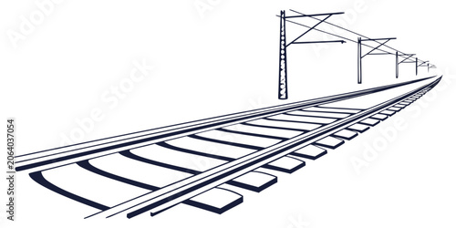 Tableau sur toile Railway tracks with overhead power lines illustration overhead electricity trans