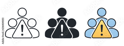 Team Risk Warning Icon with Multiple Person Profiles and Exclamation Symbol. Vector Illustration
