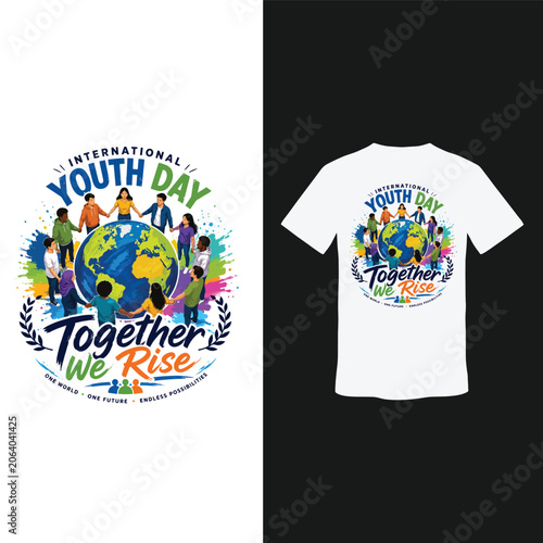 International Youth Day Together We Rise Typography T-Shirt Design Vector Illustration