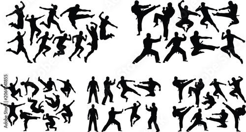 Foto Martial arts fighters silhouettes collection vector set of karate kung fu and ta