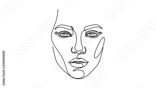 Minimalist Line Art Portrait of a Woman's Face, Elegant Continuous Line Drawing