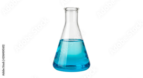 Photos Clear Erlenmeyer Flask With Blue Liquid Isolated On White Background