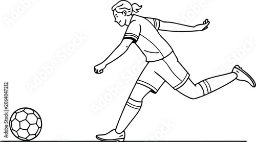 Tableau sur toile Soccer player silhouette in action a linear drawing with a white background foot
