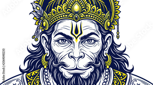 Foto Powerful portrait of lord hanuman wearing an ornate golden crown