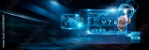 Photos Businessman uses virtual smart dashboards analyzing financial accounting data and budget tracking, expense management, reporting systems, financial analytics