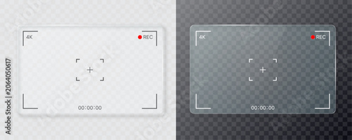 4K Liquid Glass Camera Viewfinder Overlay Frame Set with Photo and Video Recording Interface UI Vector Illustration