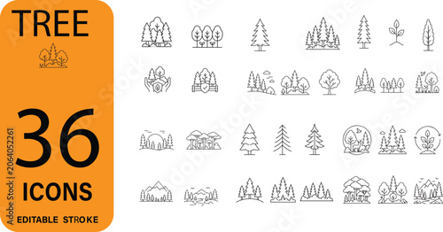 Foto Forestry Ecosystem and Environmental Conservation Line Icon Set Featuring Decidu