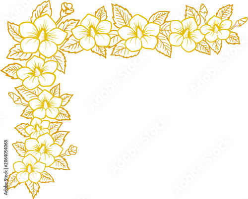 Elegant gold hibiscus floral corner frame design for certificates and invitations