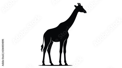 Fotografi Giraffe Silhouette Against A White Background Minimalist Animal Shape Silhouette