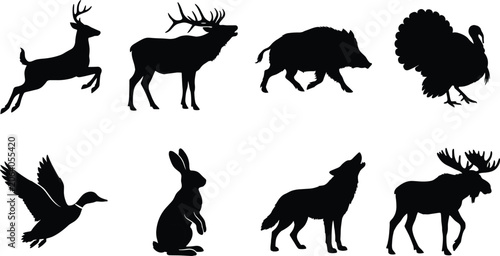 Canvas Print Wild Animal Silhouette Collection with Deer Elk Wolf Boar and BirdsWild Animal S
