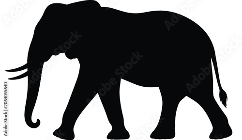 Tableau sur toile African Elephant Silhouette Against A White Background Black Shape