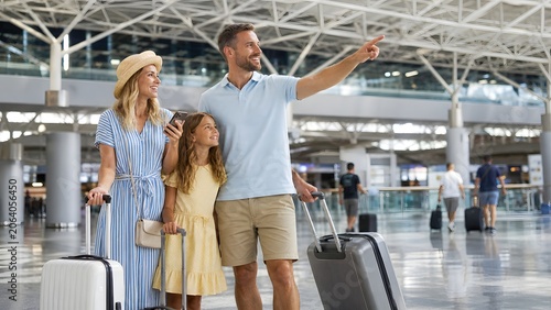 Family adventure at airport terminal