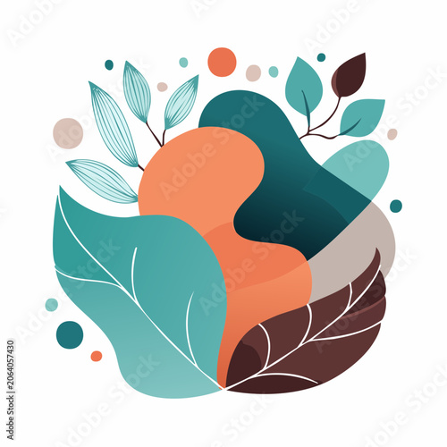 Abstract Organic Shapes and Leaves Illustration