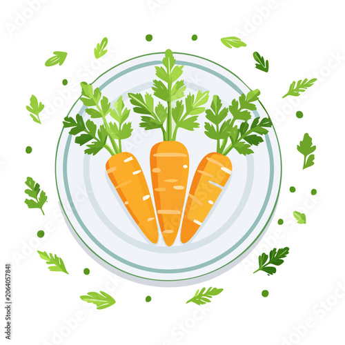 Flat design vector of carrots with green leaves