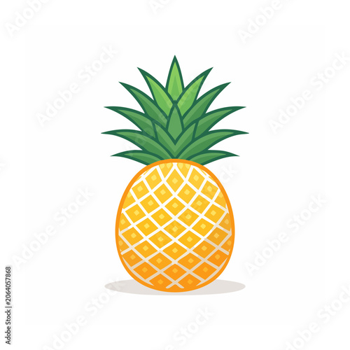 Flat design vector pineapple with green leaves